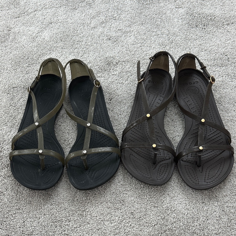 CROCS Women's Sandals in Black and Brown  2 pair